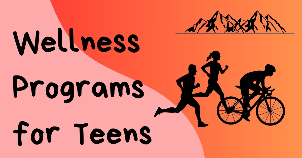 Illustration with text "Wellness Programs for Teens" showing silhouettes of running and biking teens.