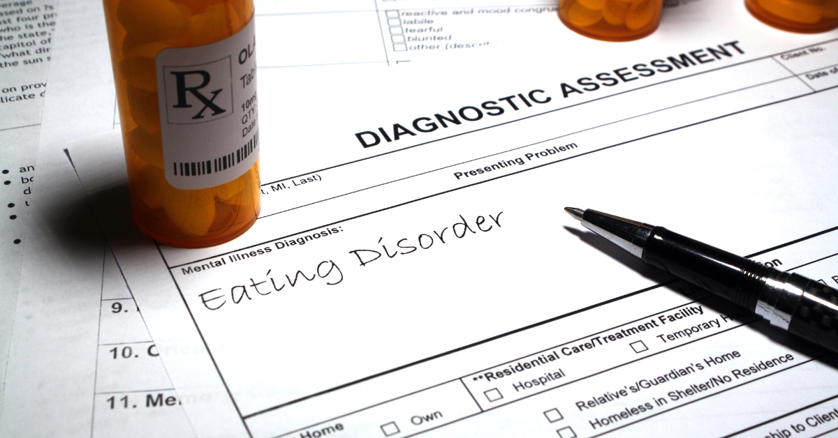 A diagnostic assessment form with "Eating Disorder" written on it, illustrating an Eating Disorder Test.