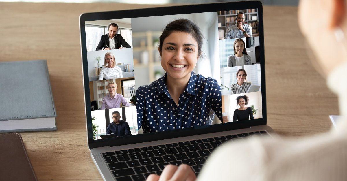 A virtual meeting shows smiling participants, emphasizing the value of online support groups for anxiety sufferers.